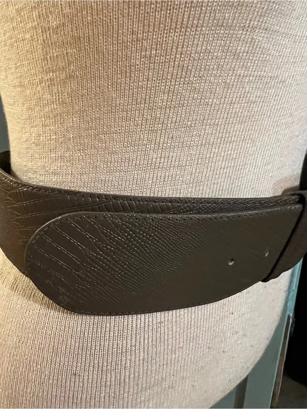 VTG Y2K Paul Harris Olive Lizard Embossed Belt Size M/L 2 In. Wide EUC